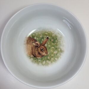 Pottery Barn Meadow Bunny BOWL Easter Rabbit Laying Down Cereal Soup 5.625" NWT